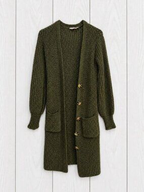 No Boundaries Green Knit Button Long Cardigan Sweater w/ Pockets Women's XS